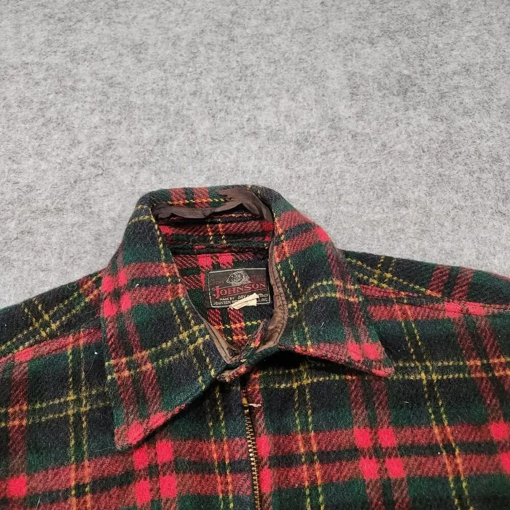 VTG Johnson‎ Woolen Mills Womens 15 Wool Plaid Buffalo Mackinaw Flannel Jacket